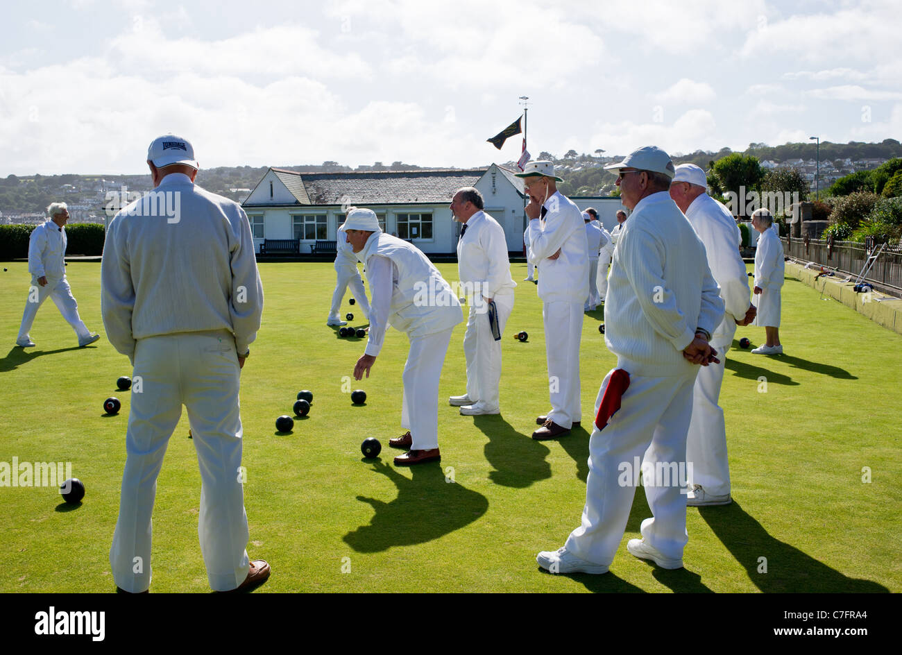 Bowling at Newlyn Bowling Club in Cornwall Stock Photo Alamy