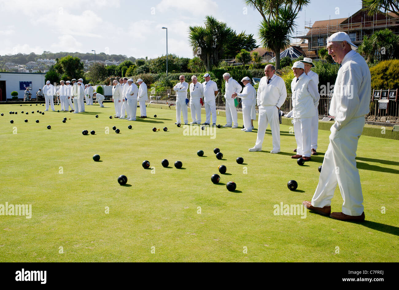 Bowling at Newlyn Bowling Club Stock Photo Alamy