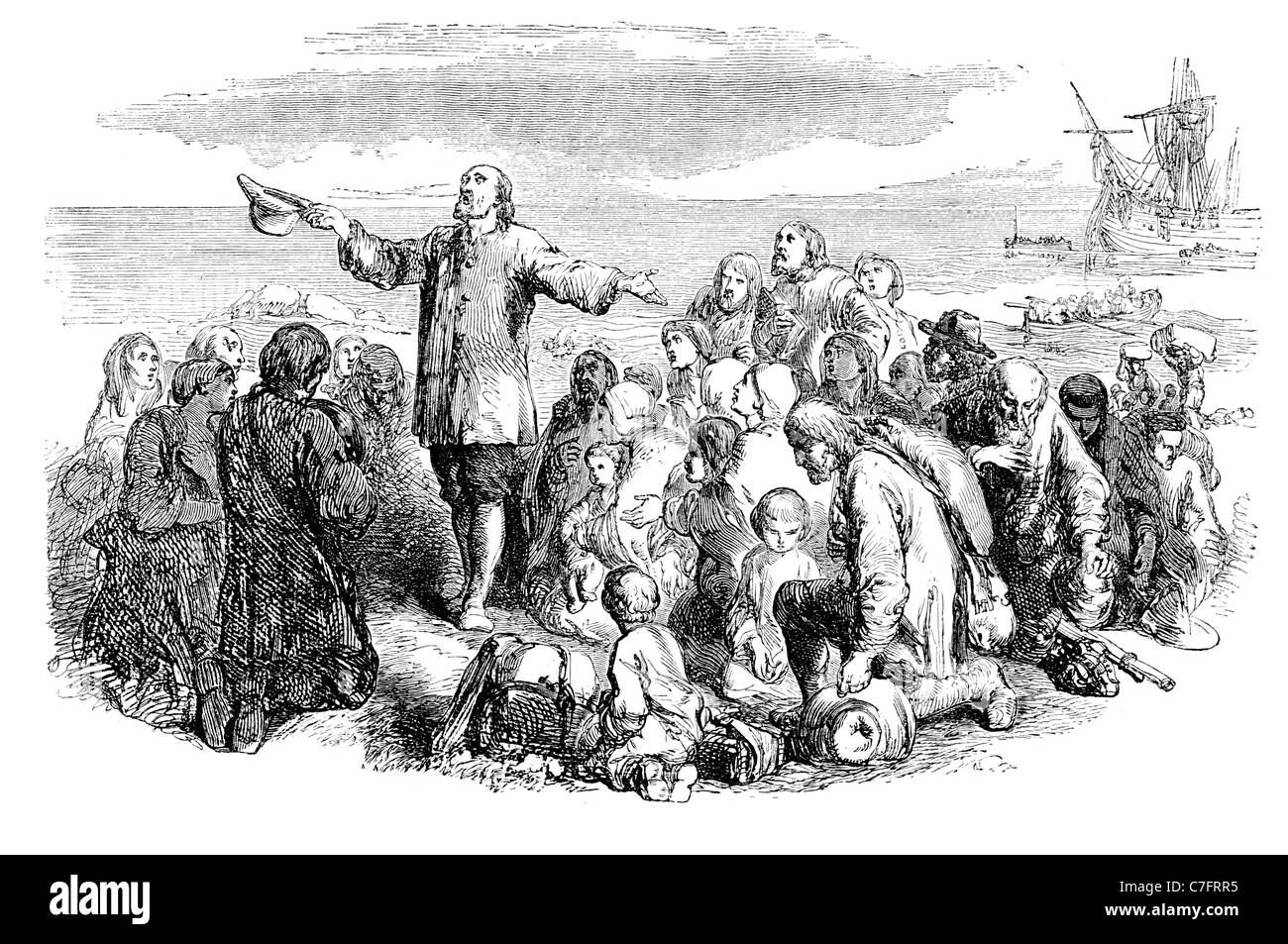 Exiled Nonconformist landing america Nonconformity Church of England Protestant Christians Act Uniformity 1662 non-Christian Stock Photo
