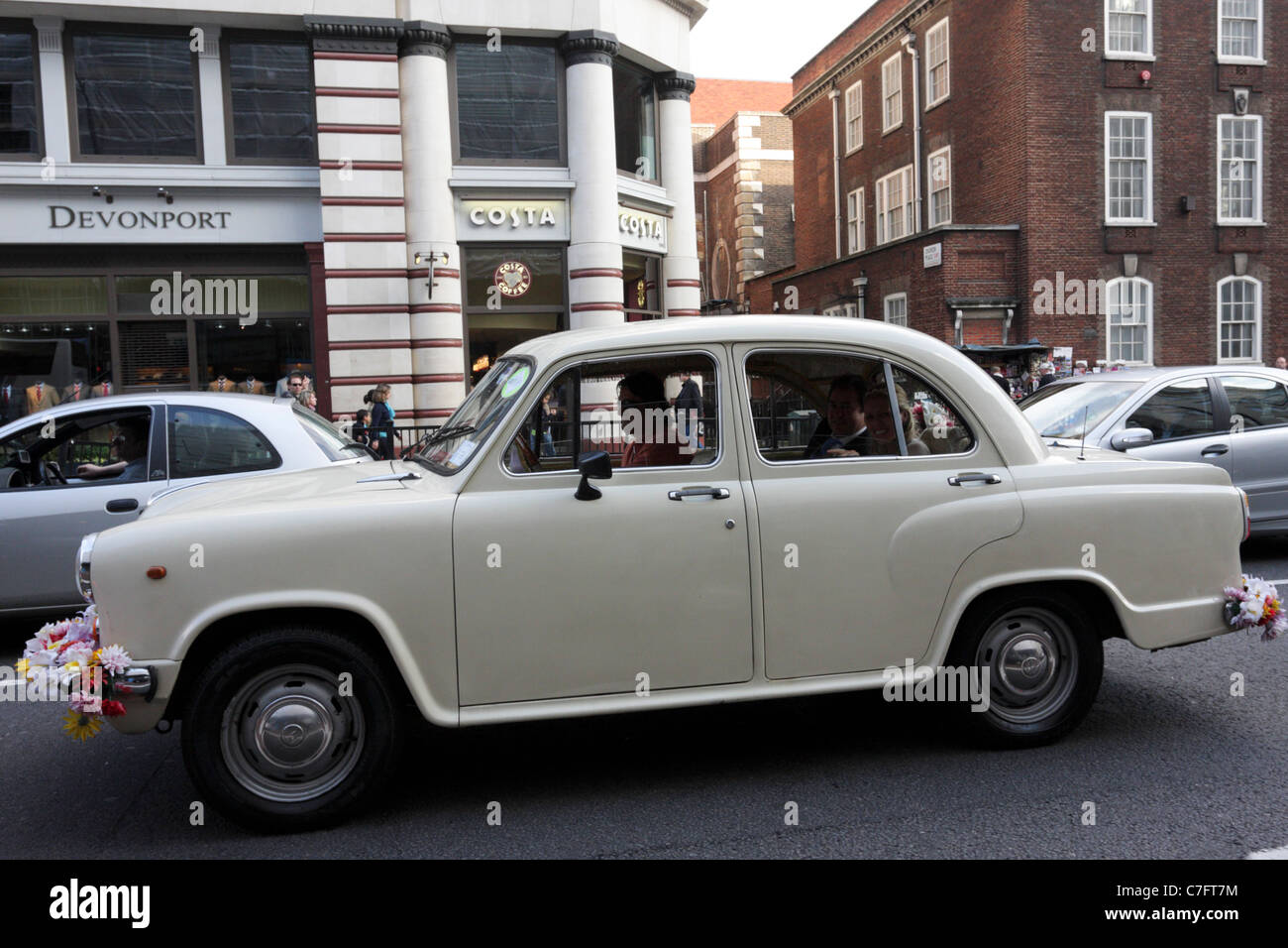 THE HINDUSTAN AMBASSADOR, viewed in the heart of the west end this particular model is a Private Hire Vehicle in London. Stock Photo