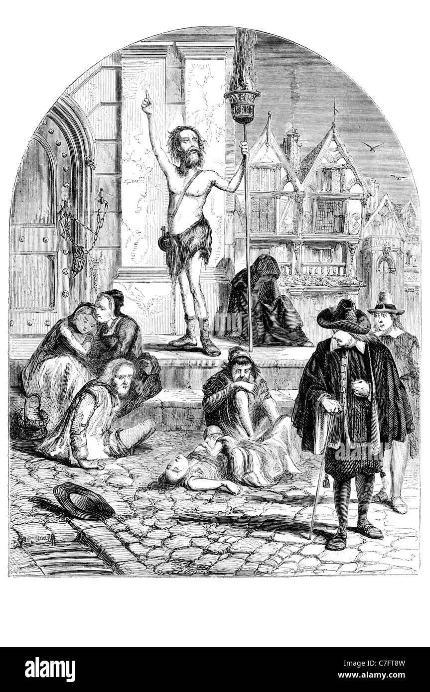 Great Plague enthusiast denouncing London Black Death 1665 1666 outbreak disease Kingdom England killed bubonic infection bacter