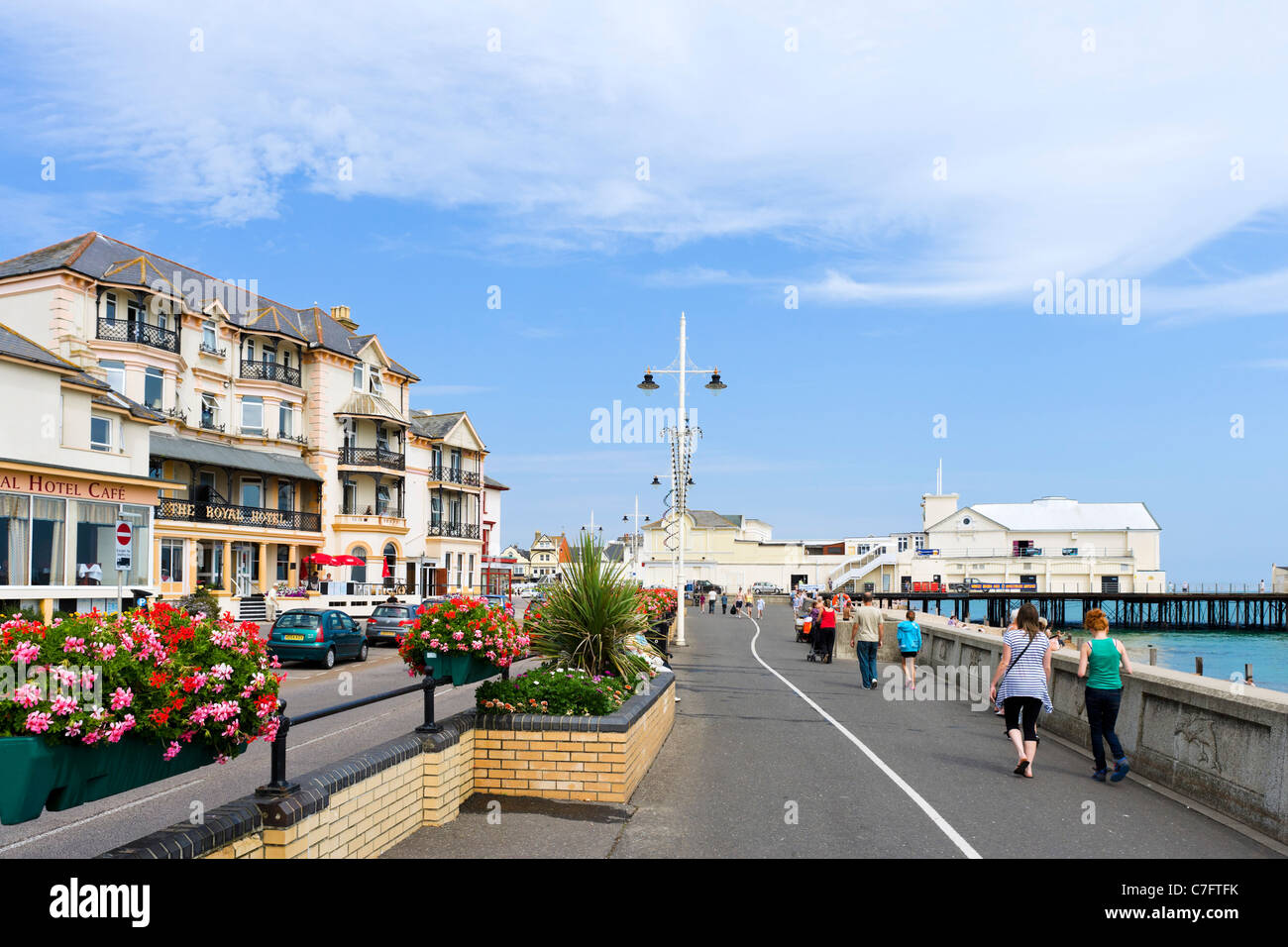 The pier and seafront promenade with the Royal Hotel to the left, Bognor Regis, West Sussex, England, UK Stock Photo