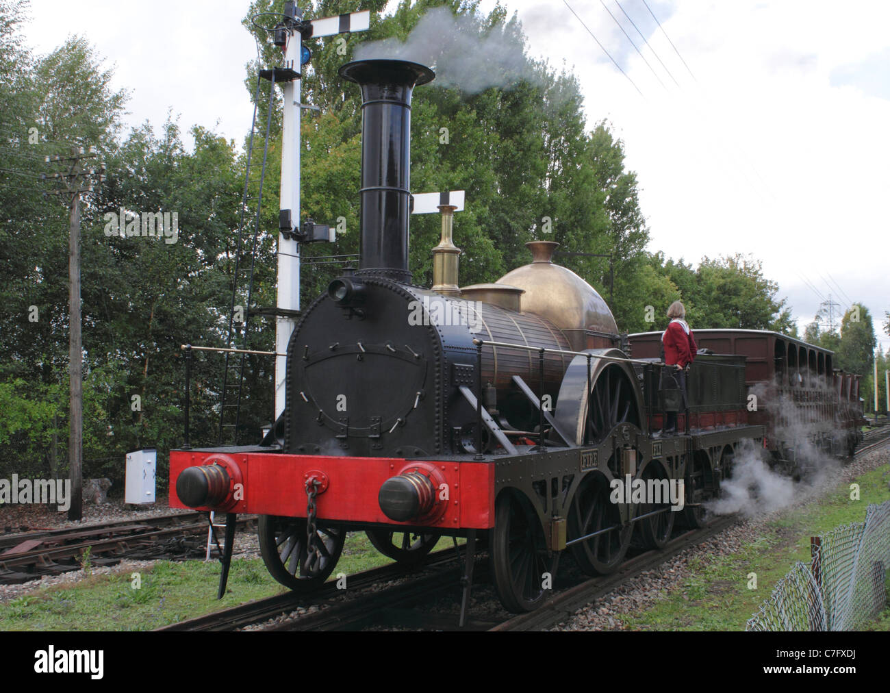 Replica Broad Guage Firefly designed by Daniel Gooch 1840 at Didcot Railway Centre September 2011 Stock Photo