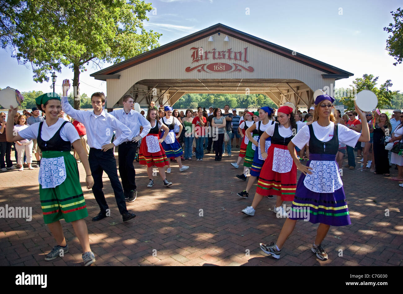 Teenagers performing traditional dance at Italian Festival in Bristol