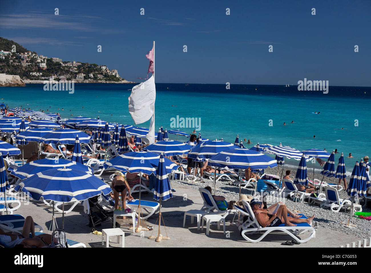 Beach along the Promenade des Anglais, Nice, France Stock Photo