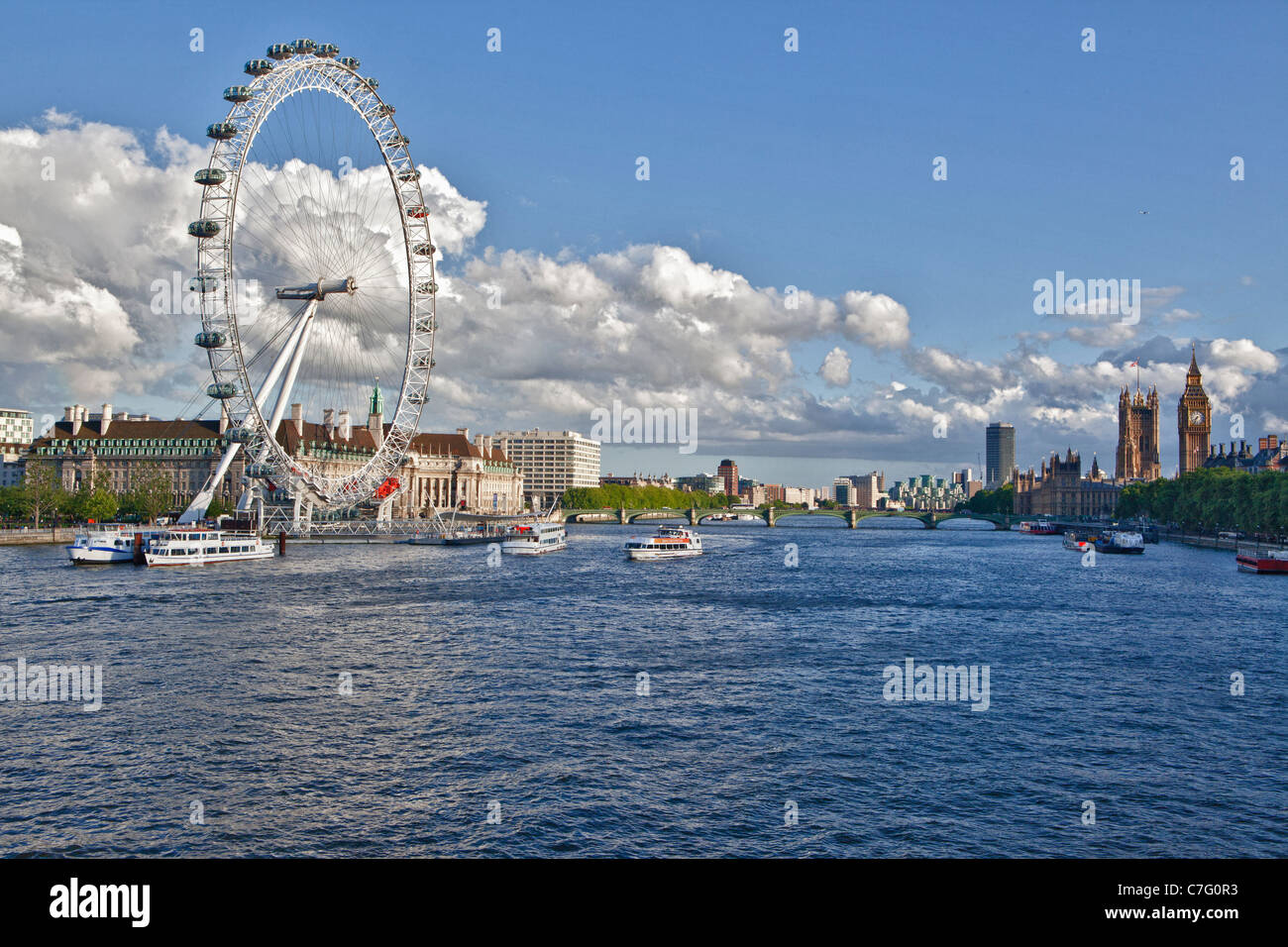 London Eye and River Thames, London, England Stock Photo