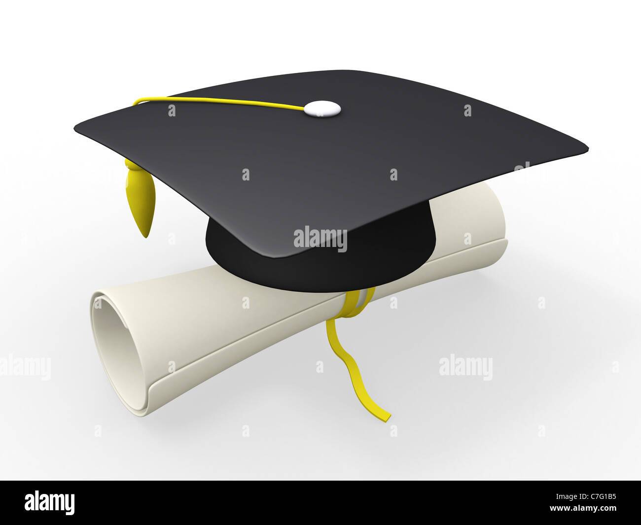 3d graduation cap and diploma Stock Photo