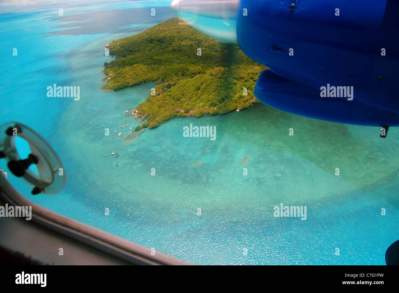Reef surrounding Iama Island (aka Yam Island) glimpsed from light