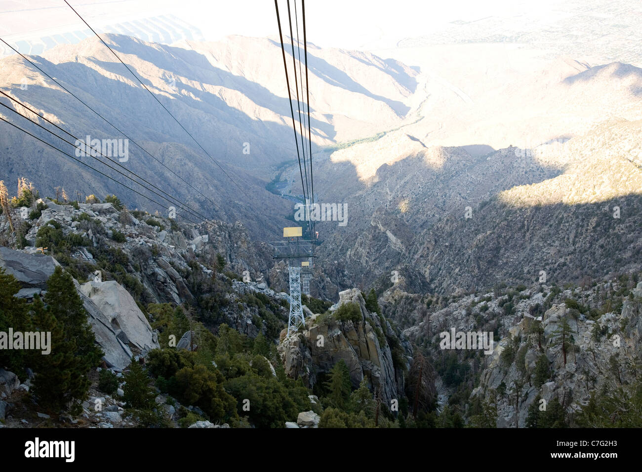 On Tramway in Palm Springs ascending to Mount San Jacinto State Park - CA Stock Photo