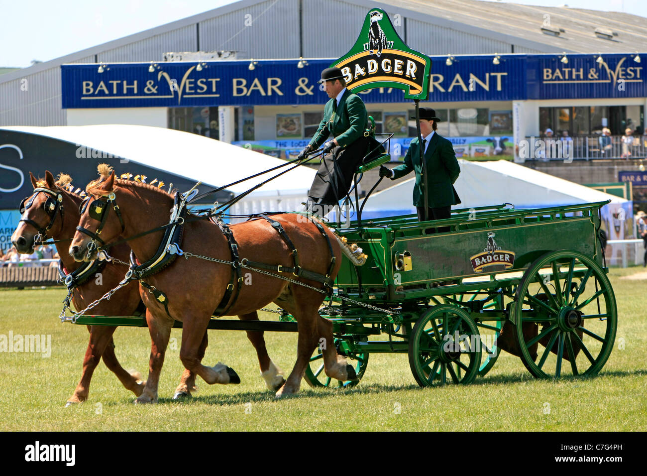 Horse drawn brewers dray on display at the Bath & West Agricultural