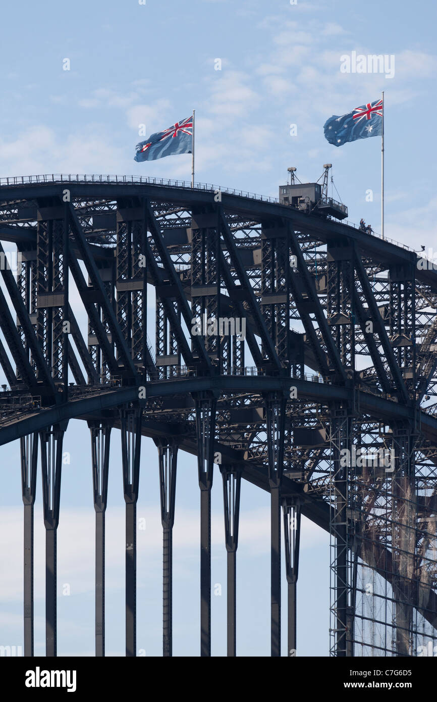Sydney harbour bridge crest, national flags, Australia Stock Photo