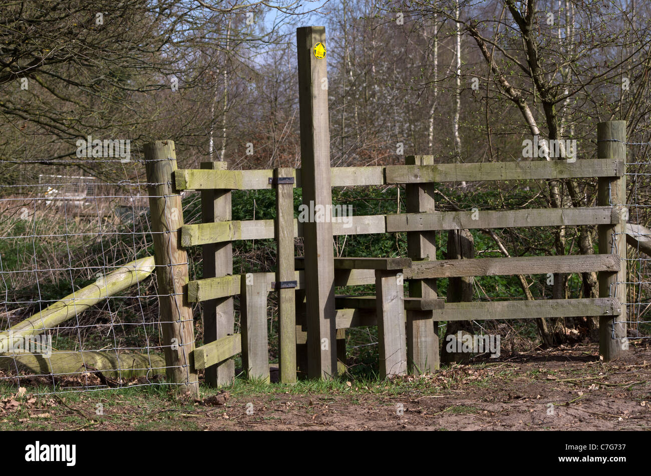 Wooden stile with dog gate Stock Photo