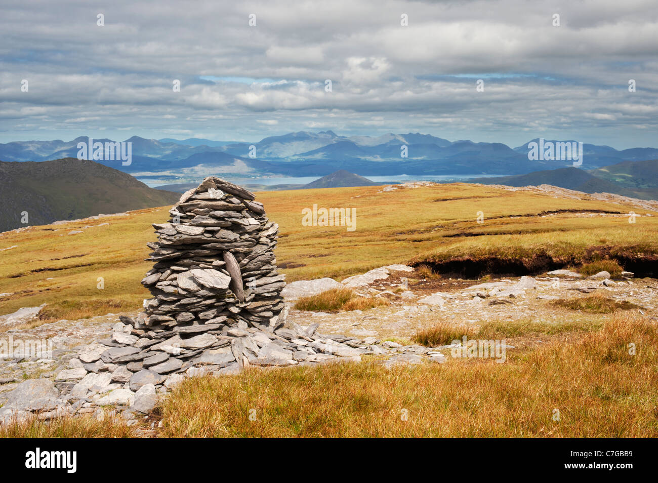 View from the summit of Hungry Hill, Beara, County Cork, Ireland, northwards towards the Iveragh Peninsula Stock Photo