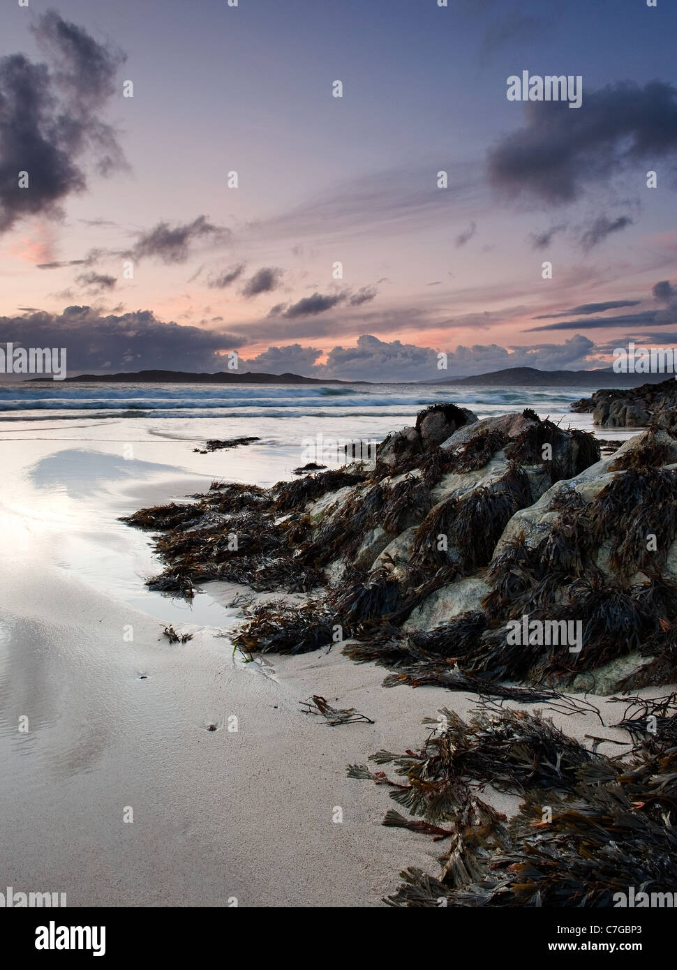 Sunset at Traigh Burgh on the island of South Harris in the Outer Hebrides Stock Photo