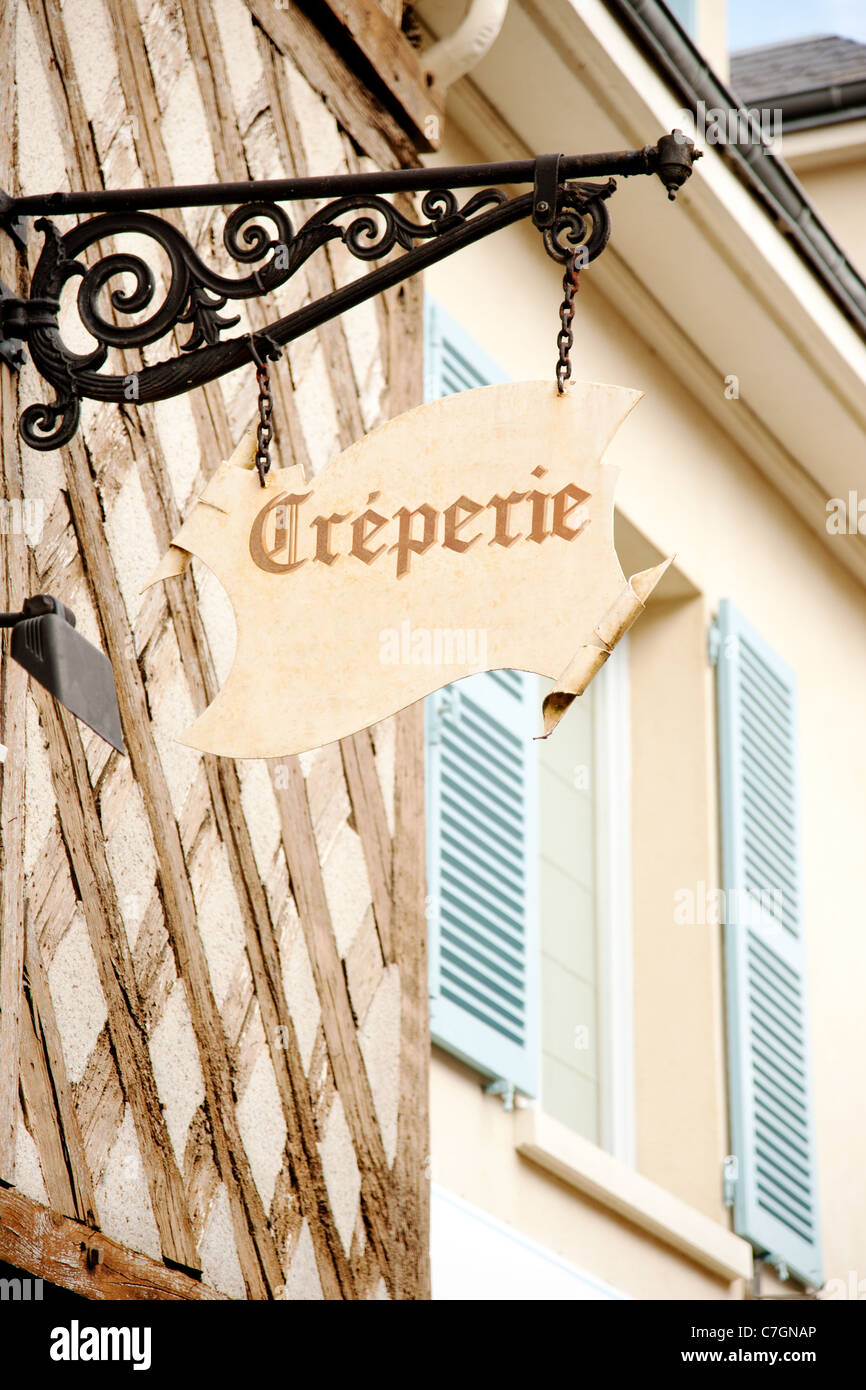 Creperie sign on historic house in Chartres, France Stock Photo