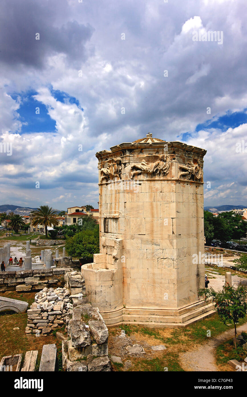 The 'Tower of the Winds' also known as the 'Aerides' (it means 'The Winds')  in the Roman Agora,  Athens, Greece Stock Photo