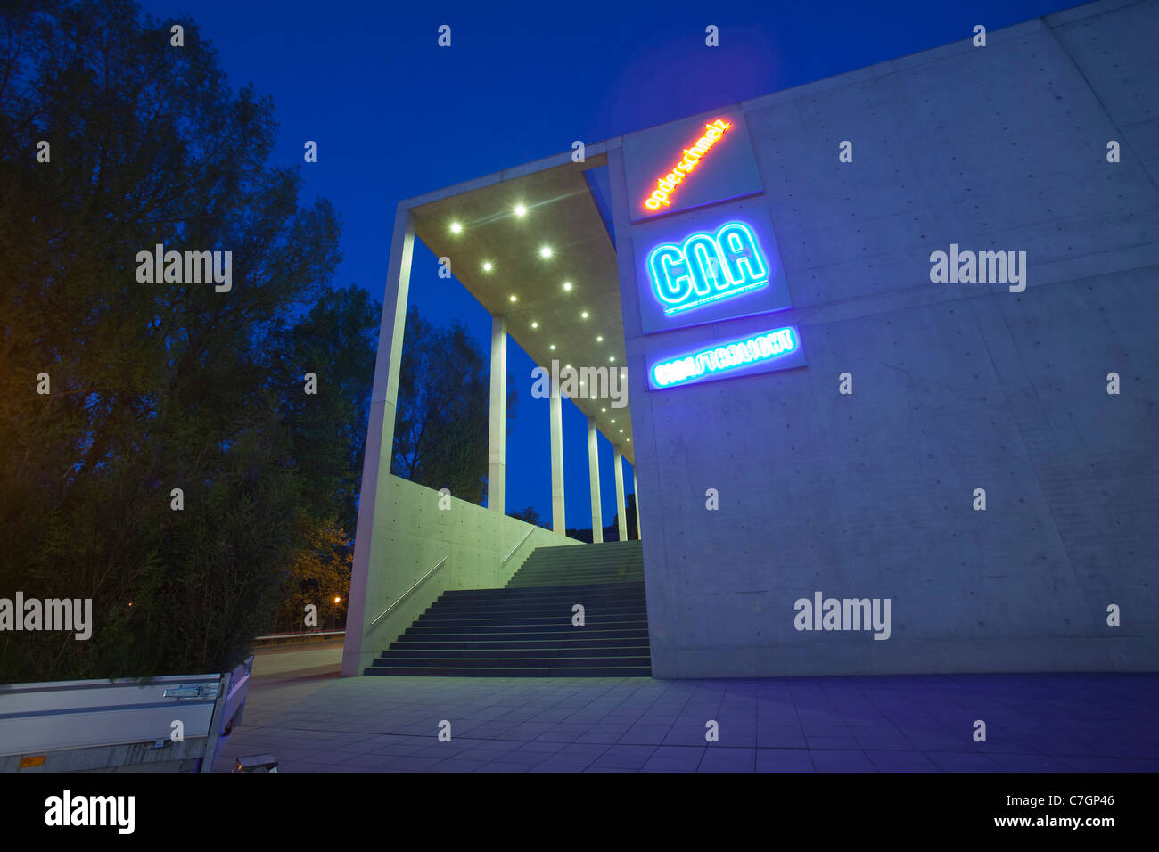 Building of the Centre National de l'Audiovisuel (CNA), National Audiovisuel Centre at nightfall in Dudelange