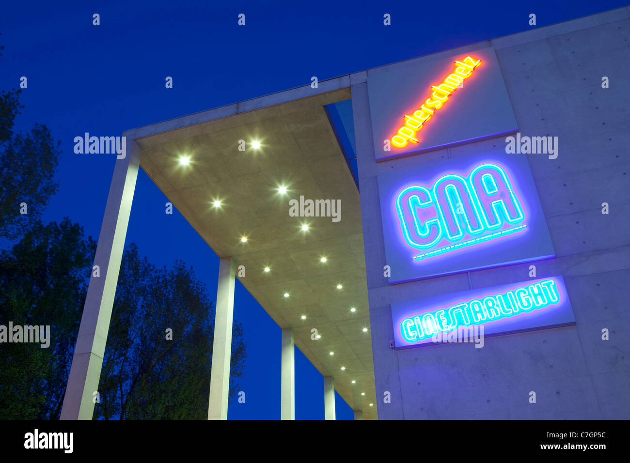 Building of the Centre National de l'Audiovisuel (CNA), National Audiovisuel Centre at nightfall in Dudelange