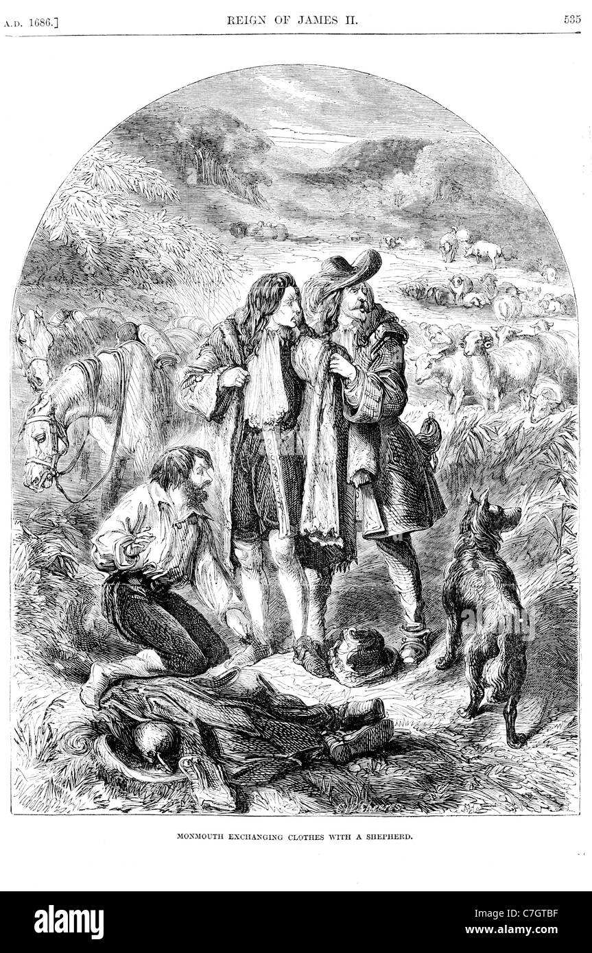 Exchanging clothes with sheperd James Scott 1st Duke Monmouth Buccleuch English nobleman Crofts James Fitzroy executed Monmouth Stock Photo
