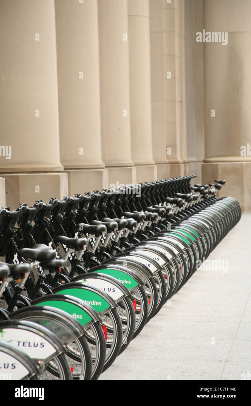 A row of cycles for hire at Toronto Union station Stock Photo