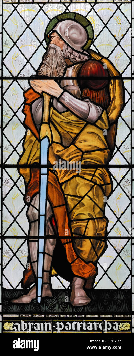 Stained glass window depicting Abraham, Brampton Church, Cumbria, England Stock Photo