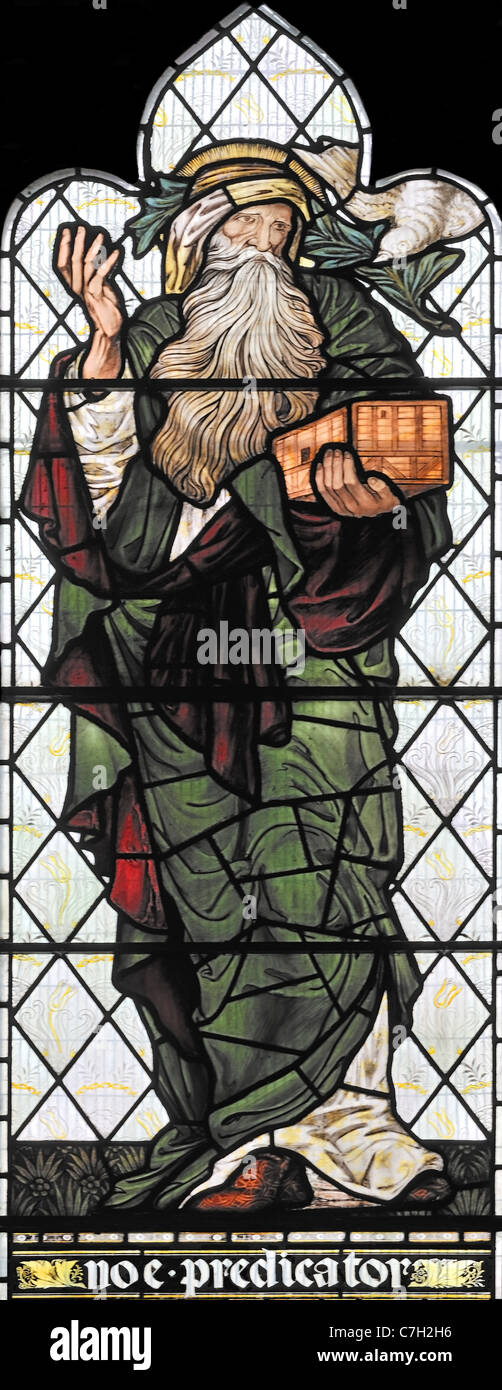 Stained glass window depicting Noah, Brampton Church, Cumbria, England Stock Photo
