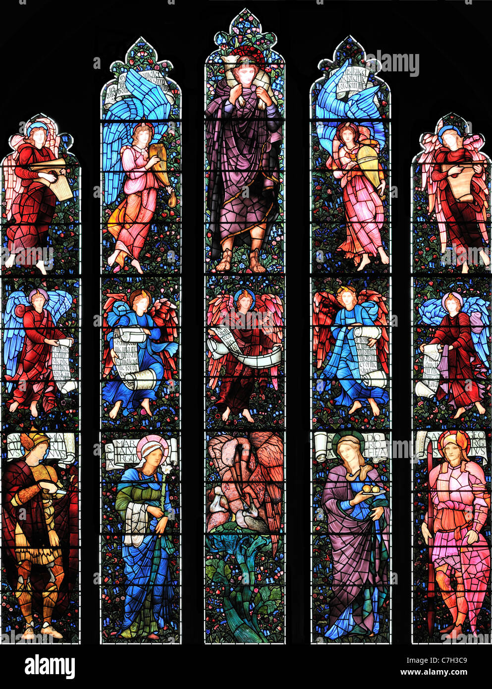 The East window, designed by Edward Burne-Jones, in St Martin's Church, Brampton, Cumbria, England Stock Photo