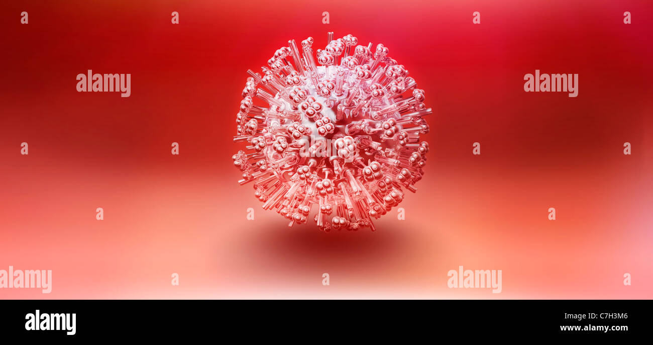 Influenza virus particle floating Stock Photo