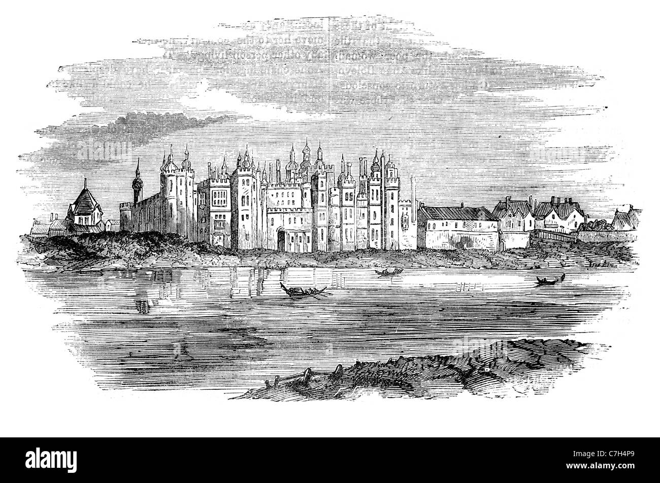 Richmond Palace Thameside residence royal manor Sheen Henry VII England royalty Crown gatehouse  River Thames regal kingly queen Stock Photo