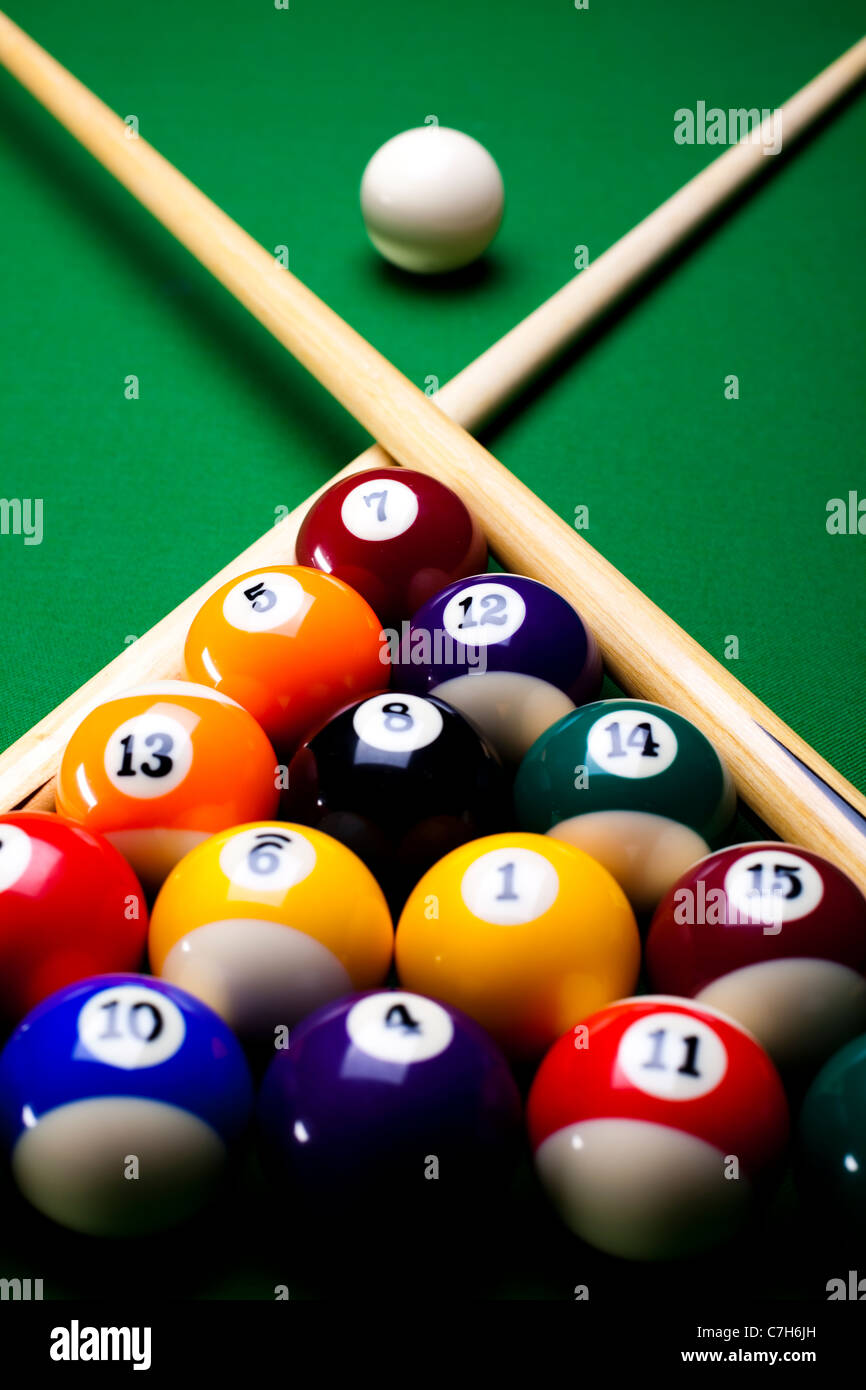 Billiard table and balls Stock Photo - Alamy