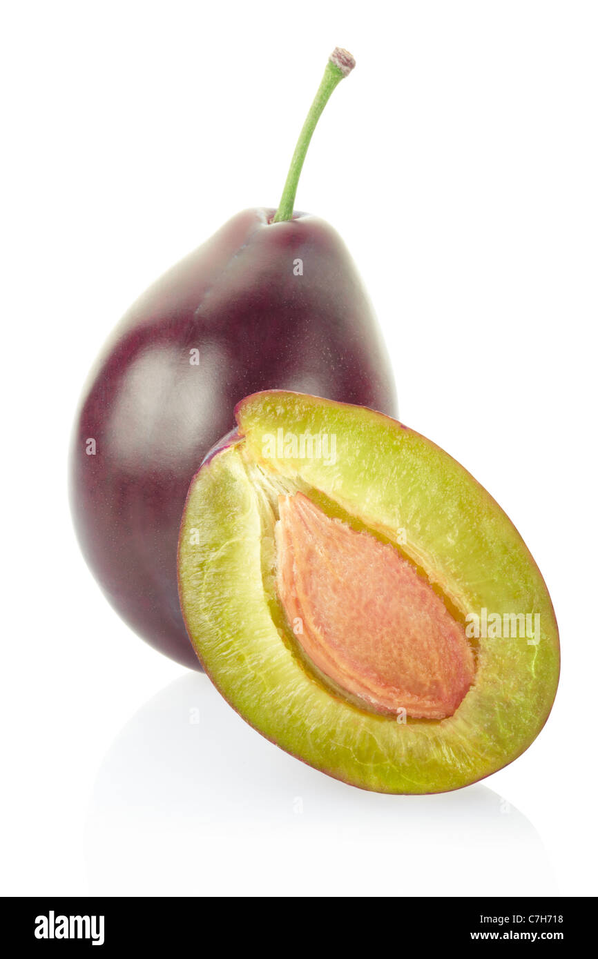 Plum isolated on white, clipping path included Stock Photo