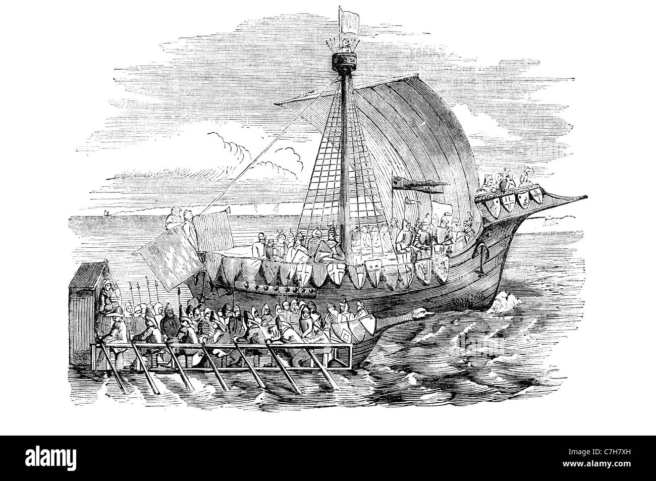 Ship of war 15th century Two decker sail warship her guns armed decks