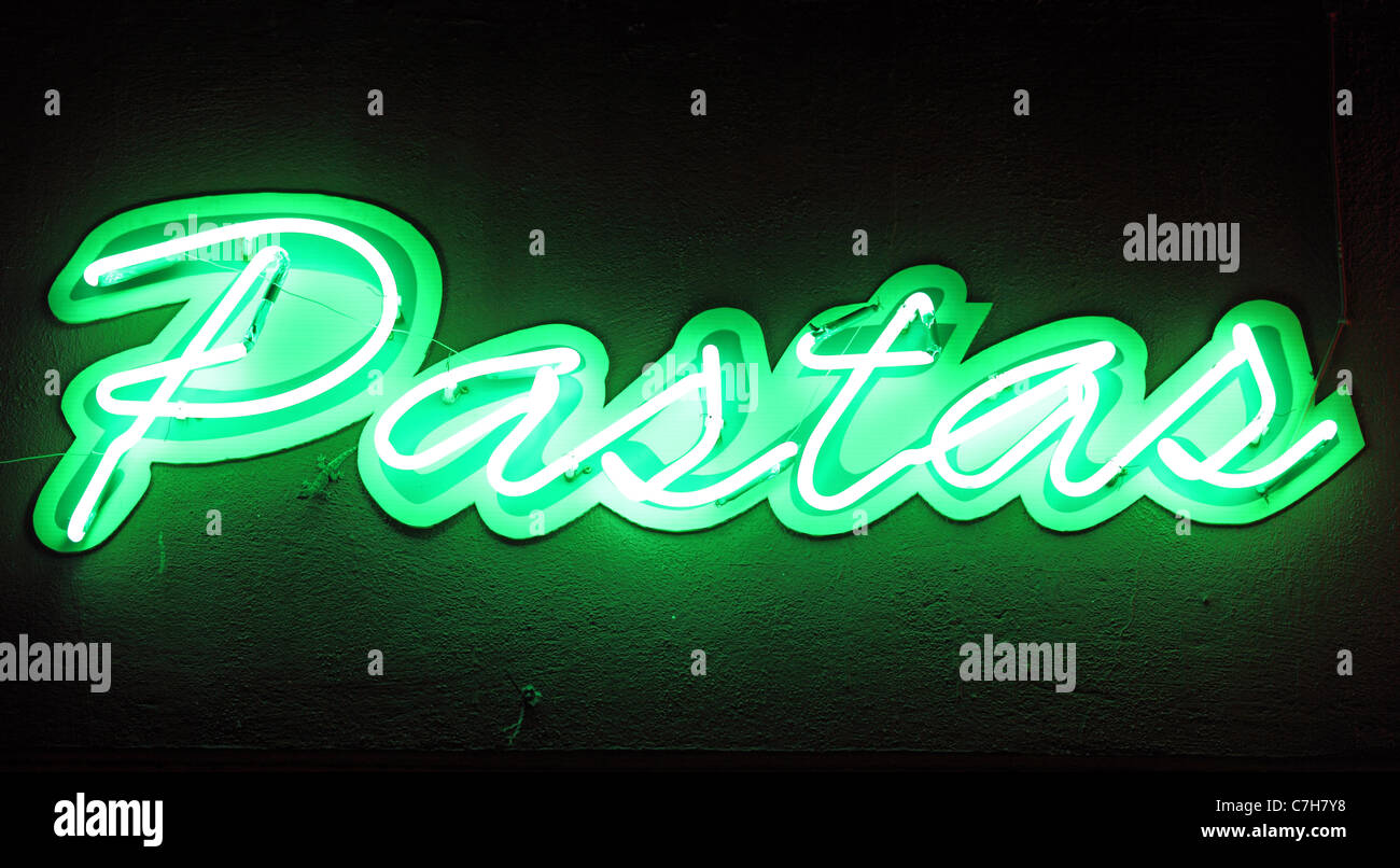 Neon pastas sign. Stock Photo