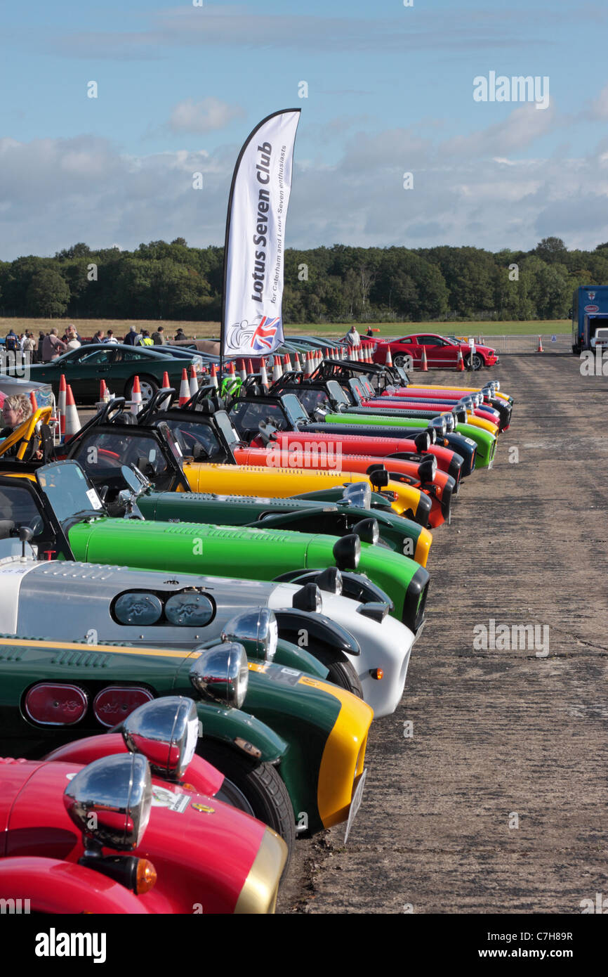 Lineup of Lotus Sevens on display at the Wings and Wheels show Dunsfold