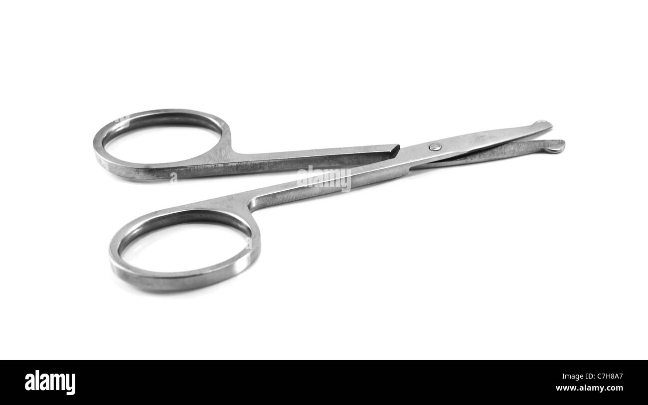 metal scissors sitting isolated on a white background Stock Photo