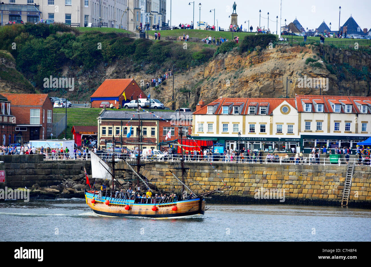 The Bark Endeavour leaving Whitby Harbour Stock Photo - Alamy