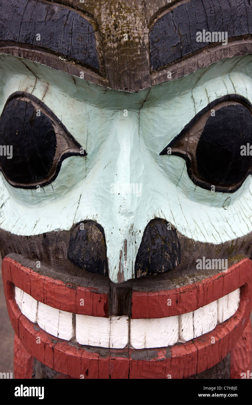 Detailed view of a totem pole, Anchorage, Alaska, United States of