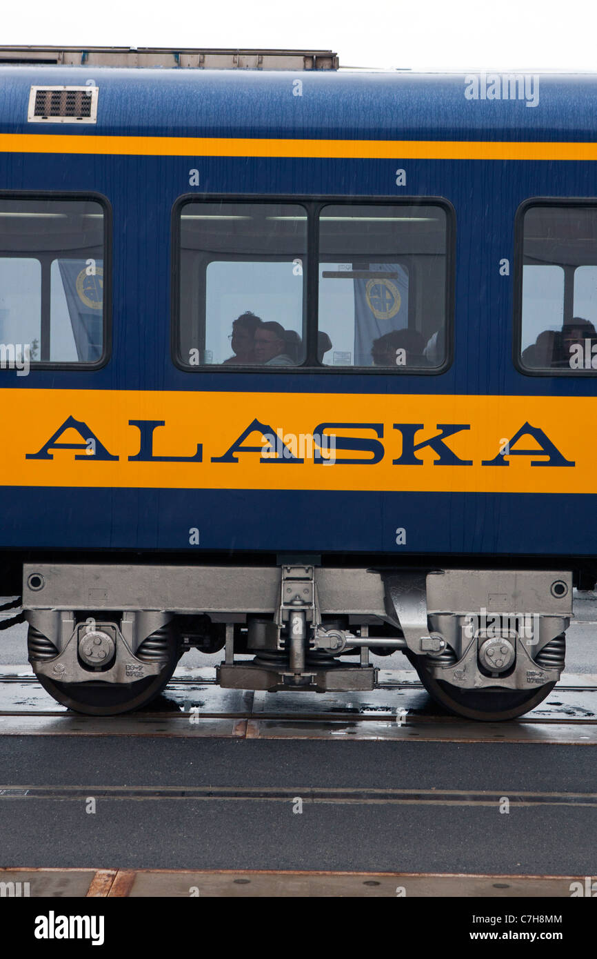 Passenger car for the Alaska Railroad, Anchorage, Alaska, United States of America Stock Photo