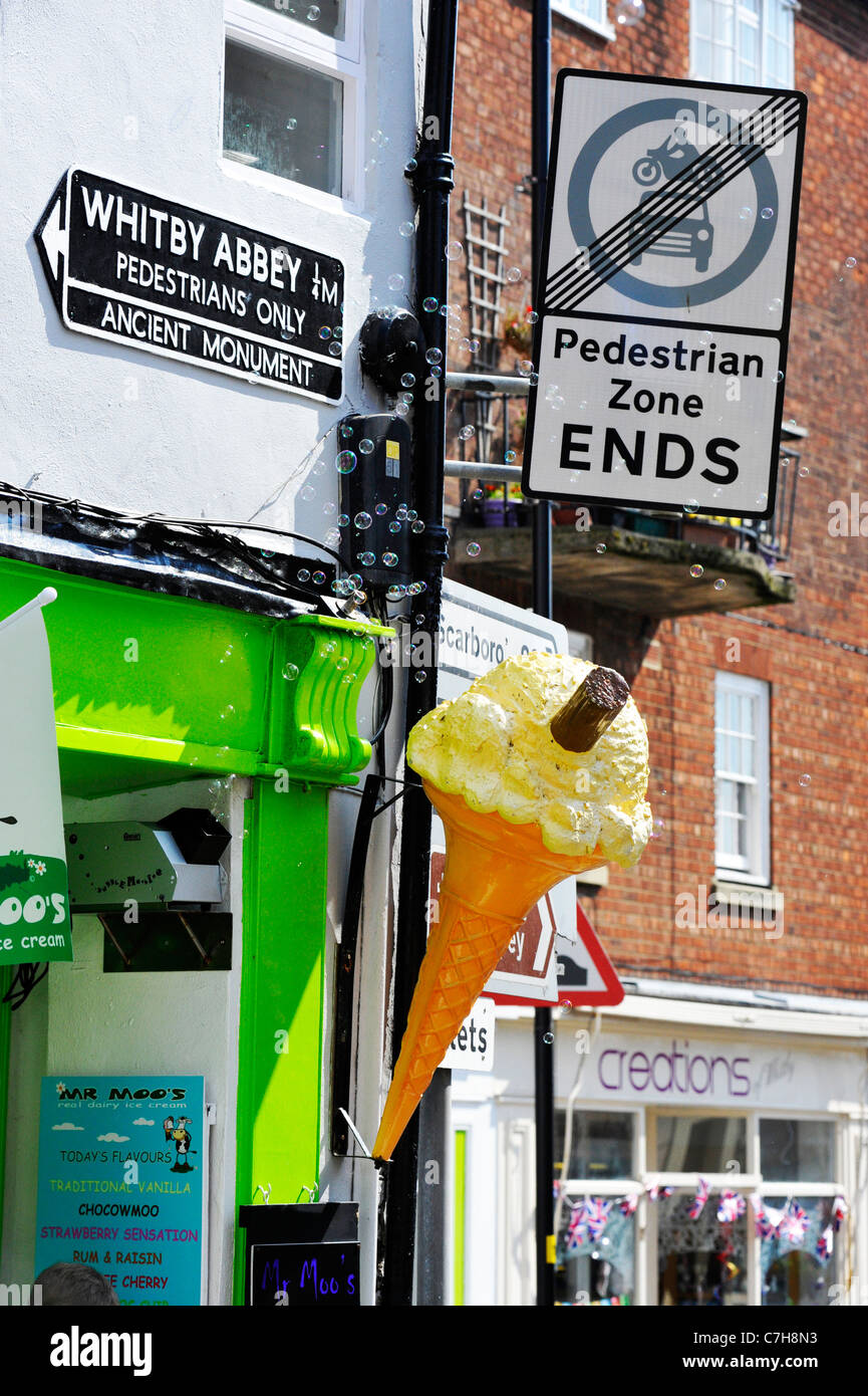 A giant ice cream cone advertisement on a shop in Whitby, England Stock