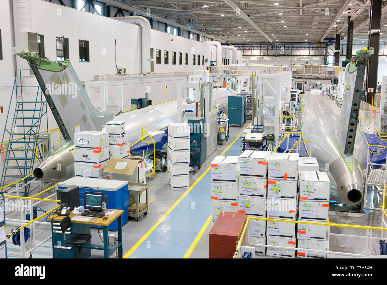 Construction of Bombardier airplanes in Canada. Manufactoring of CRJ