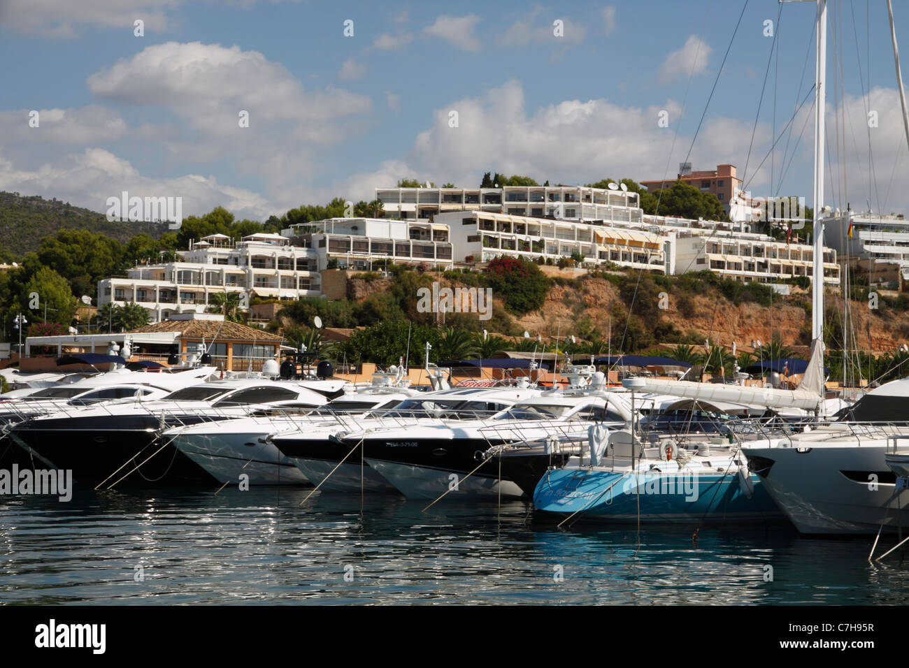 Portals Nous resort with yachts and cliff apartments Stock Photo