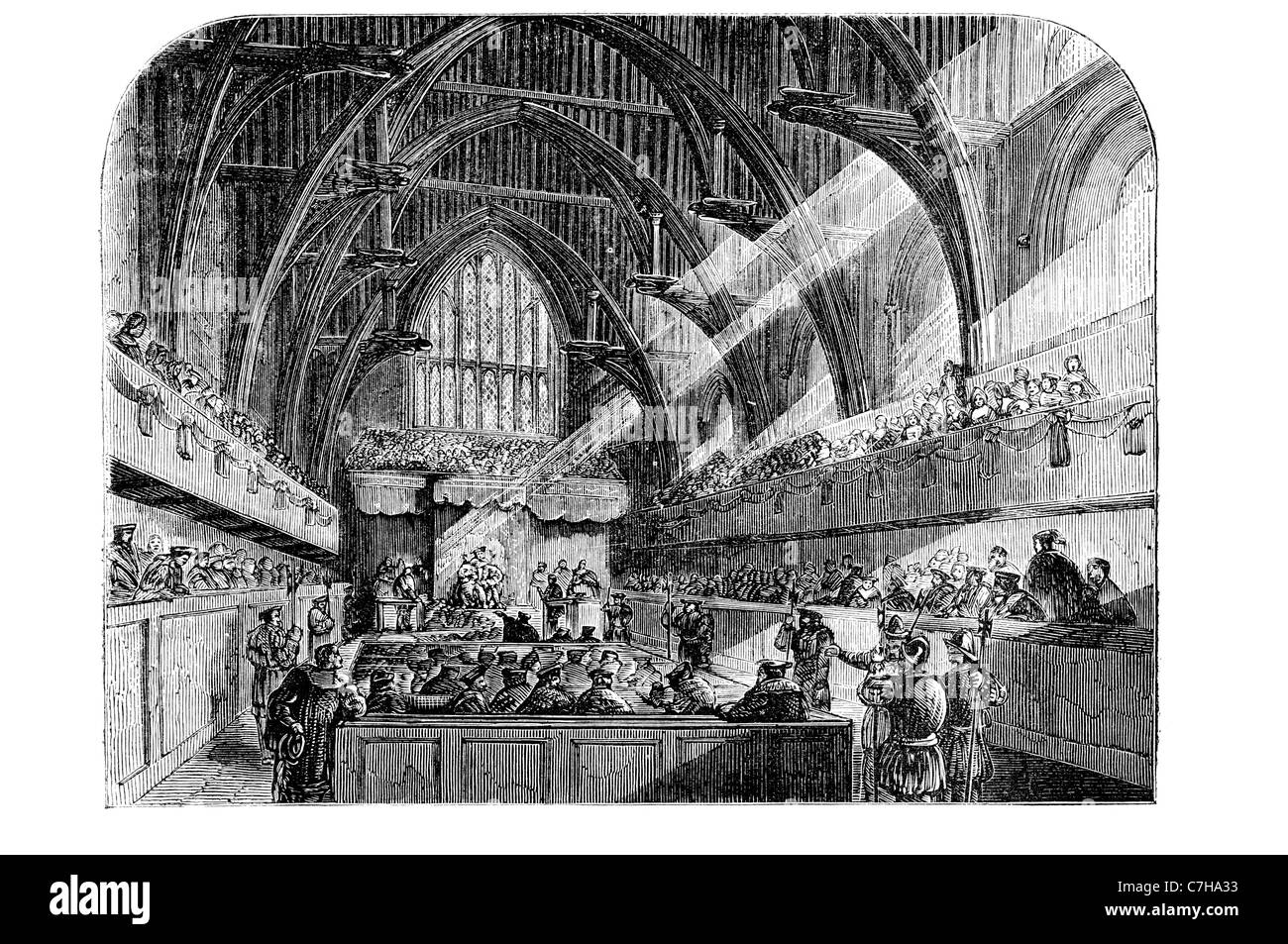 aw United Kingdom high treason crime disloyalty Crown Offences tudor period westminster hall london court Stock Photo