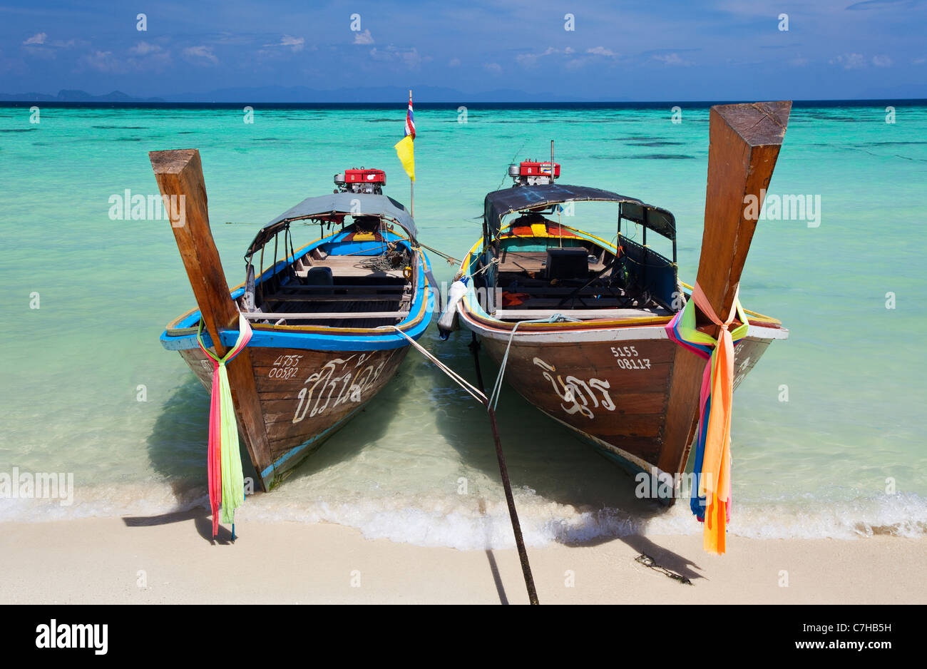 Long-Tail Boats on Ko Lipe, Thailand Stock Photo