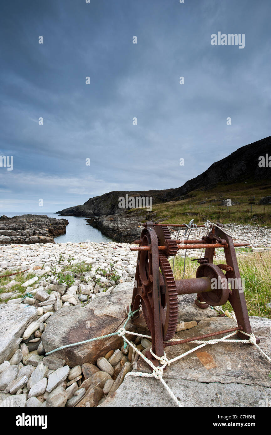 Boat winch at Talmine in Northern Scotland Stock Photo