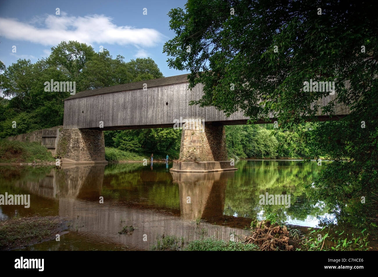 Schofield Ford Covered Bridge in Tyler State Park, Pennsylvania Stock