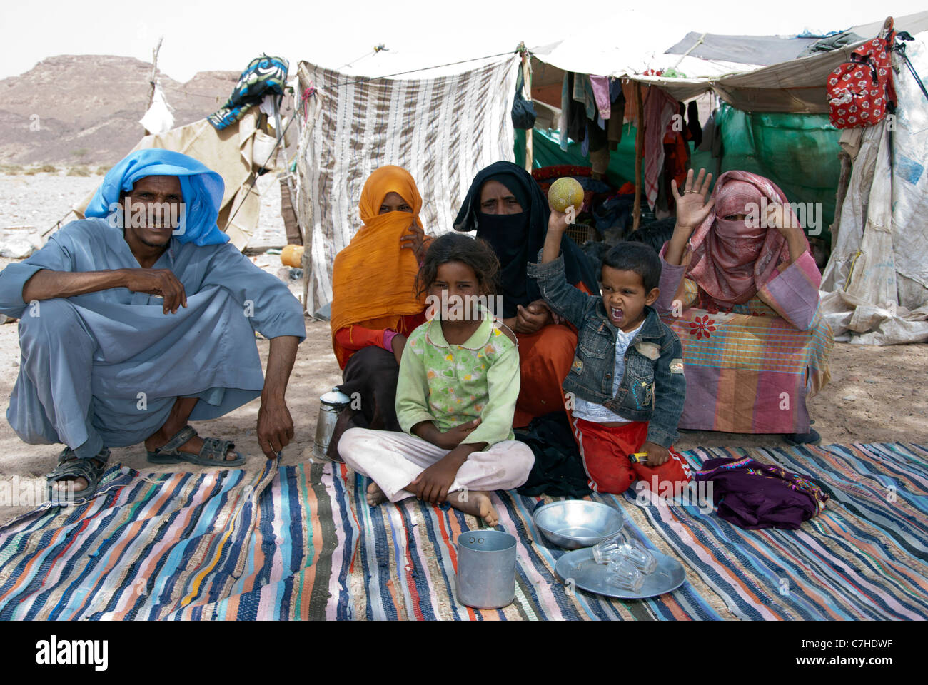 Muzeina bedouin family - Wadi Arada desert - Sinai Peninsula, Egypt Stock Photo
