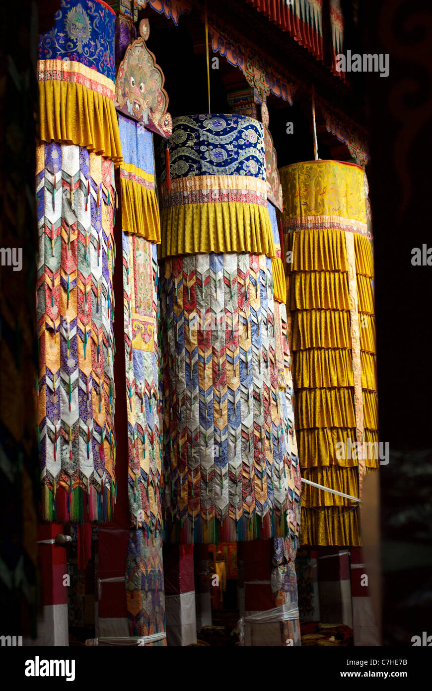 Drapes in main Drepung monastery assembly hall Stock Photo - Alamy
