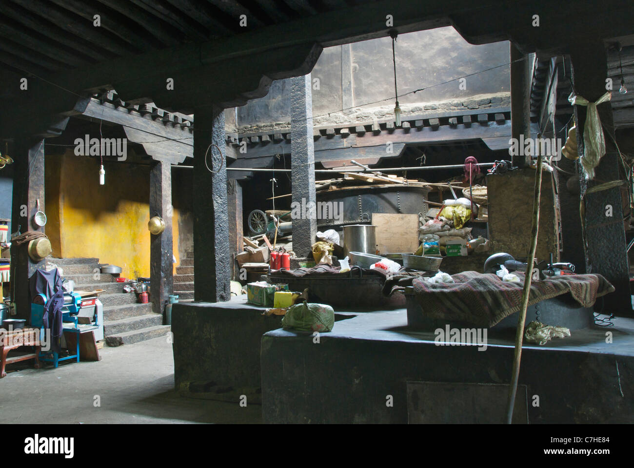 Kitchen interior Drepung monastery Stock Photo