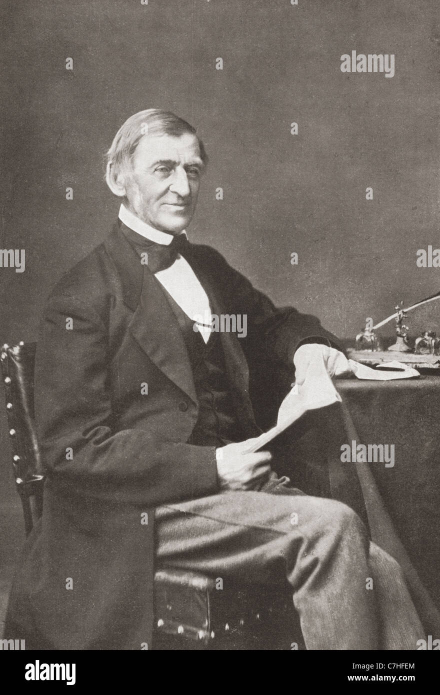 Ralph Waldo Emerson, 1803 –1882. American essayist, lecturer and poet. From Bibby's Annual published 1910. Stock Photo