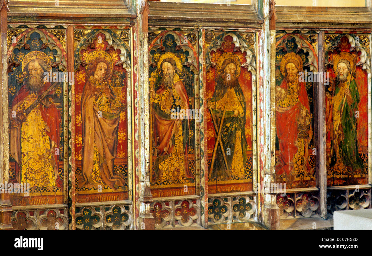 Old Hunstanton, Norfolk, rood screen prophets, south side  English medieval screens painting paintings painted panel panels Stock Photo